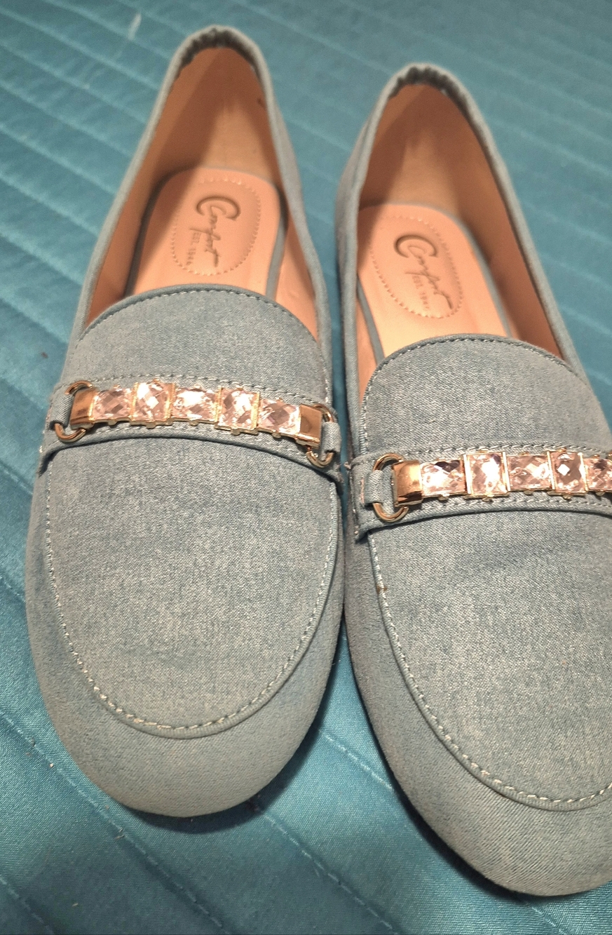 Caparros Light Blue Crystal-Trim Loafers